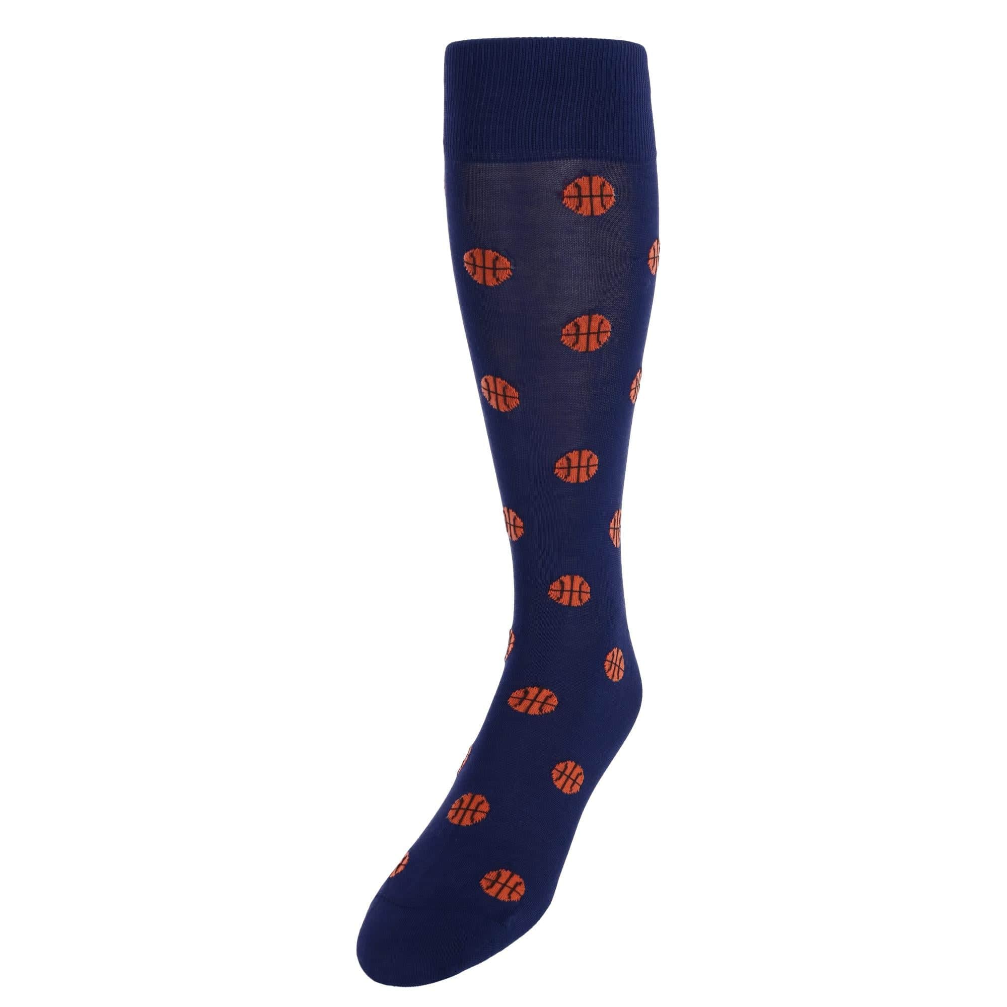 Three Point Shot Basketball Novelty Mercerized Cotton Mid-Calf Socks - Navy Blue