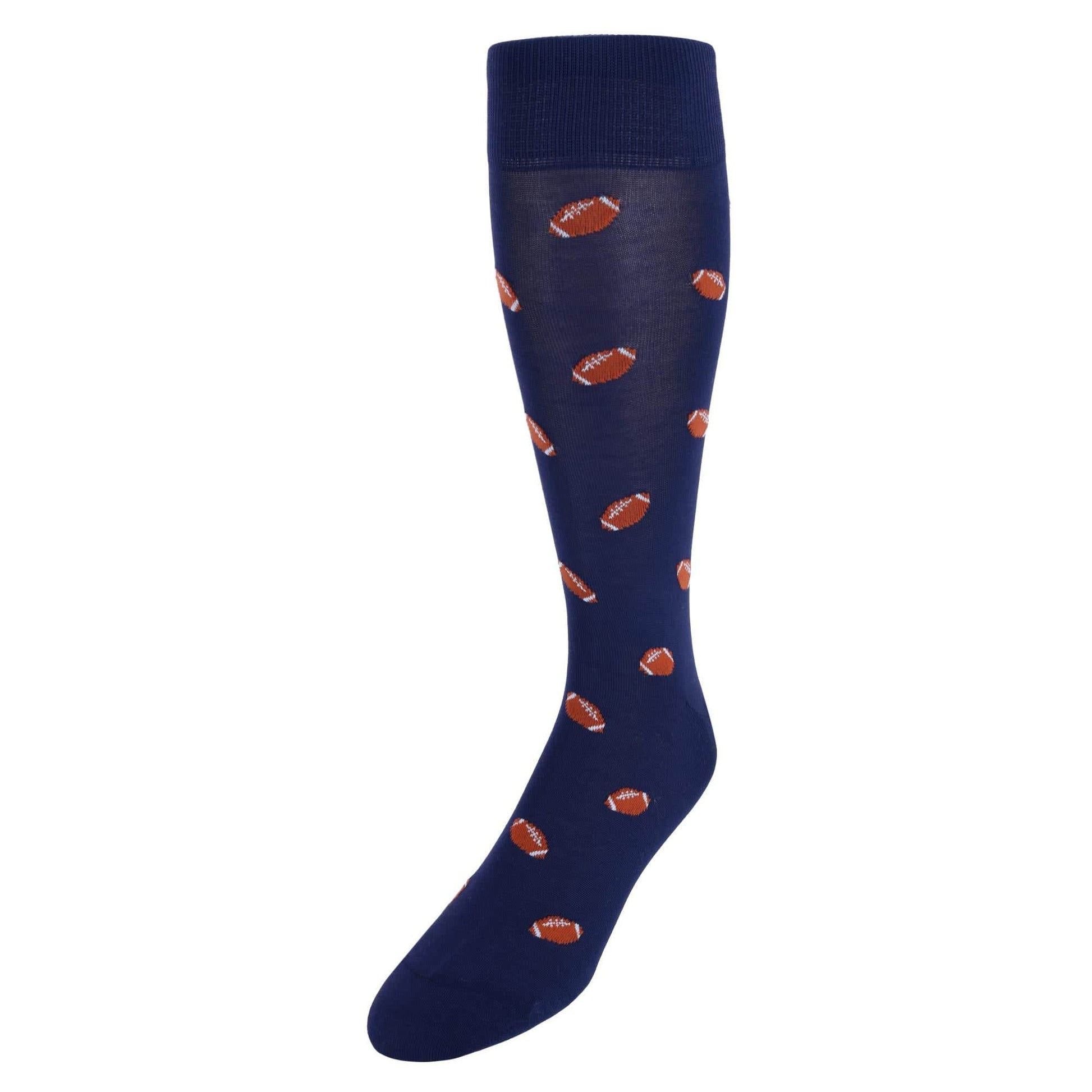 Touchdown Football Novelty Mercerized Cotton Mid-Calf Socks - Navy Blue