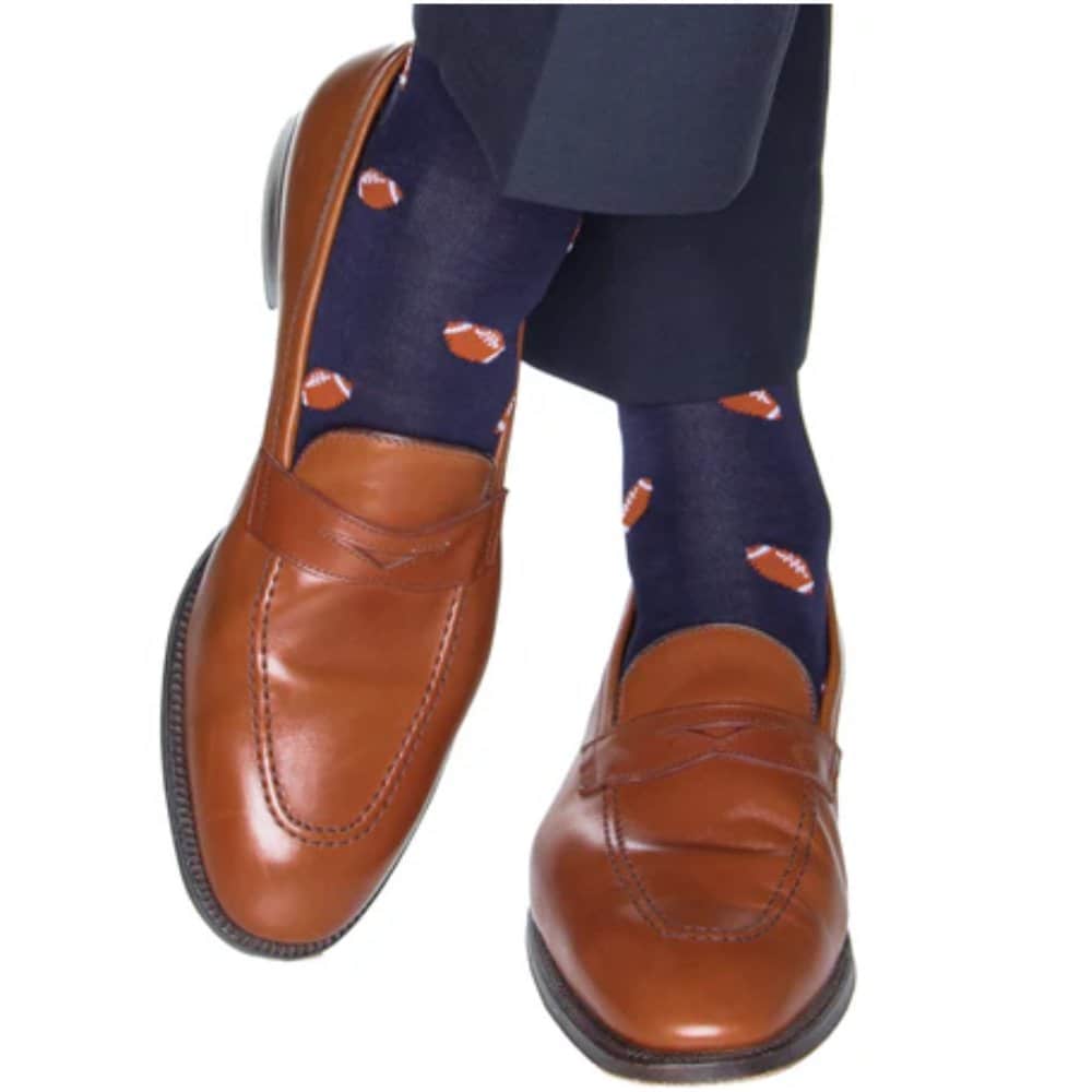 Touchdown Football Novelty Mercerized Cotton Mid-Calf Socks - Navy Blue