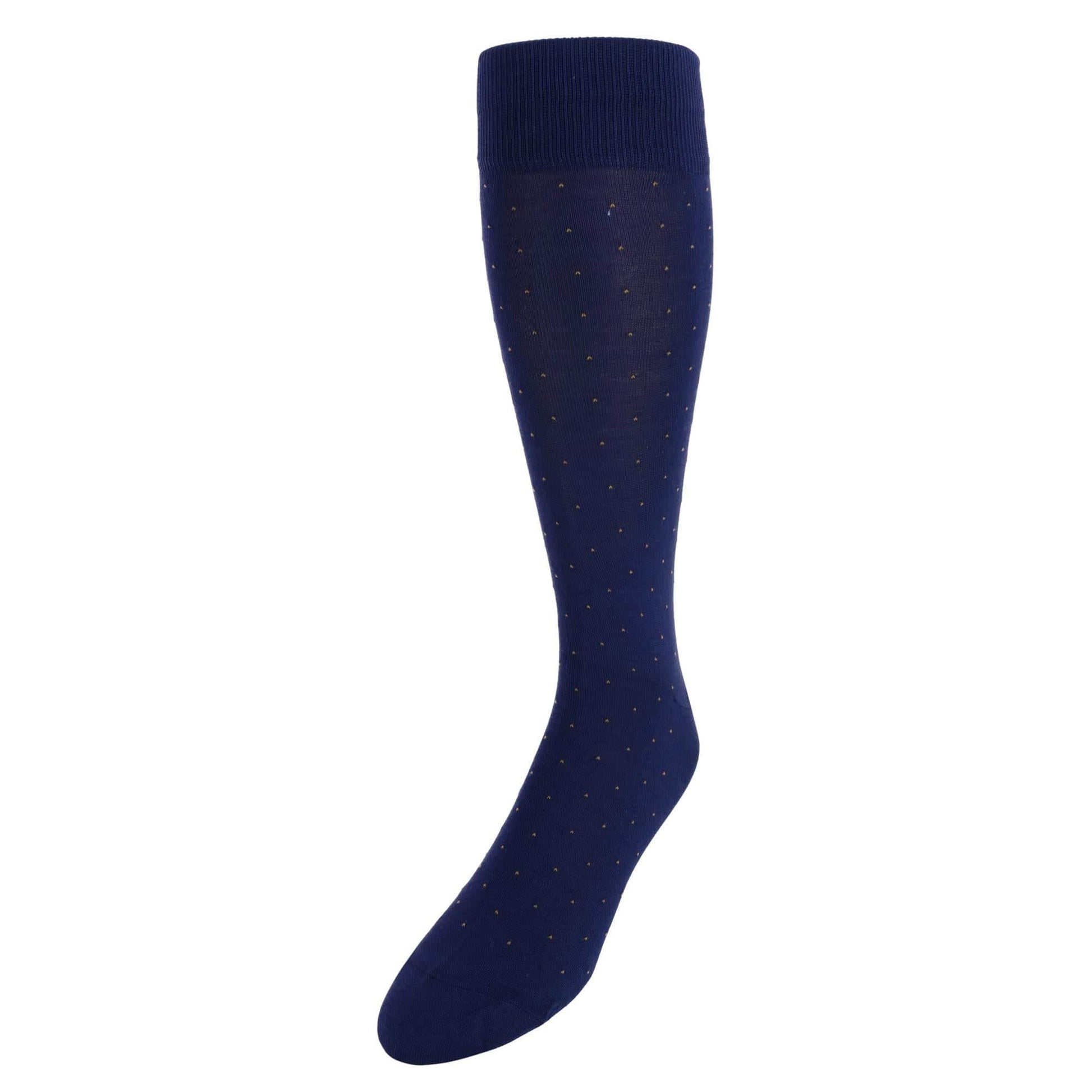Gerald Classic Pin Dot Mercerized Cotton Mid-Calf Socks - Navy with Gold Pindot