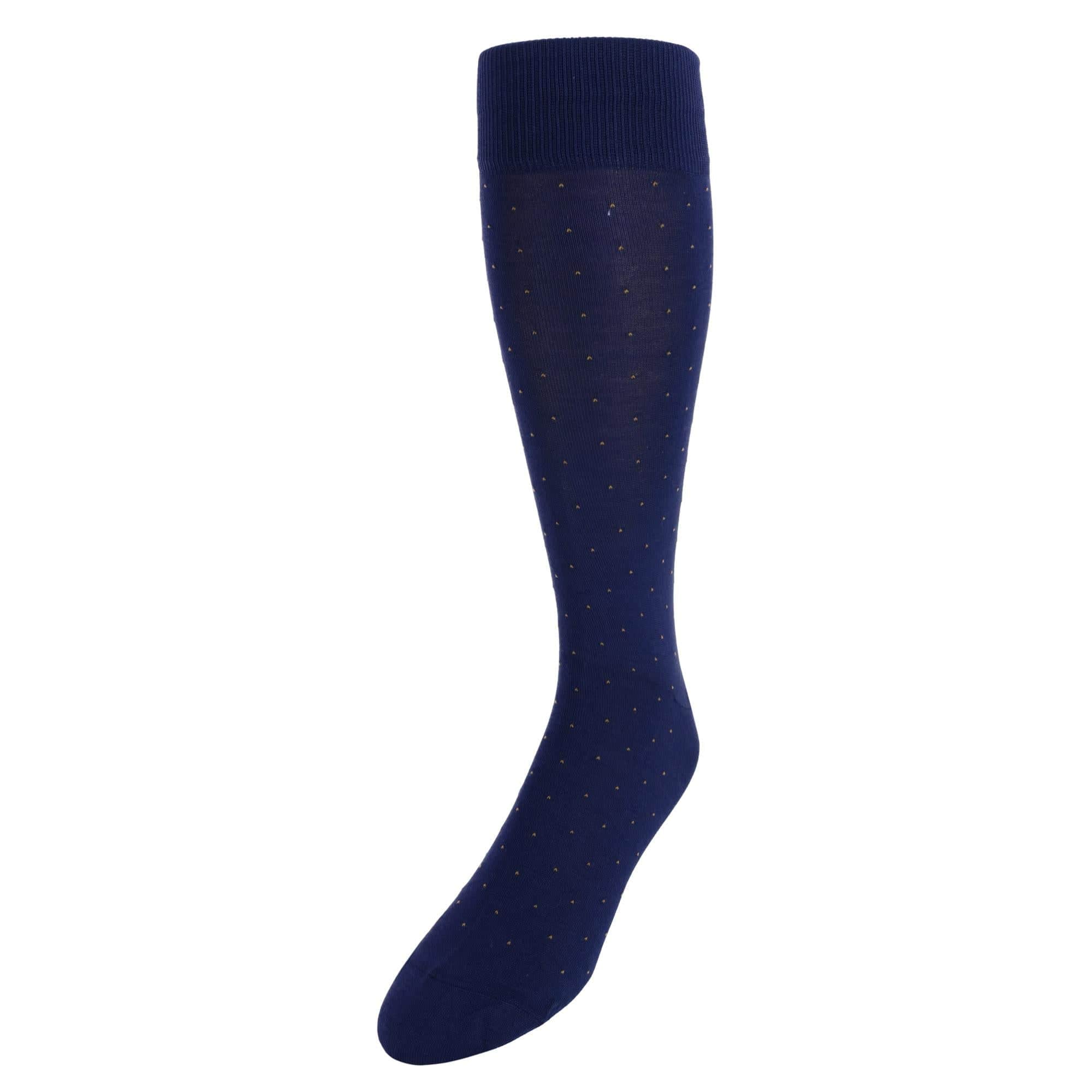 Gerald Classic Pin Dot Mercerized Cotton Mid-Calf Socks - Navy with Gold Pindot
