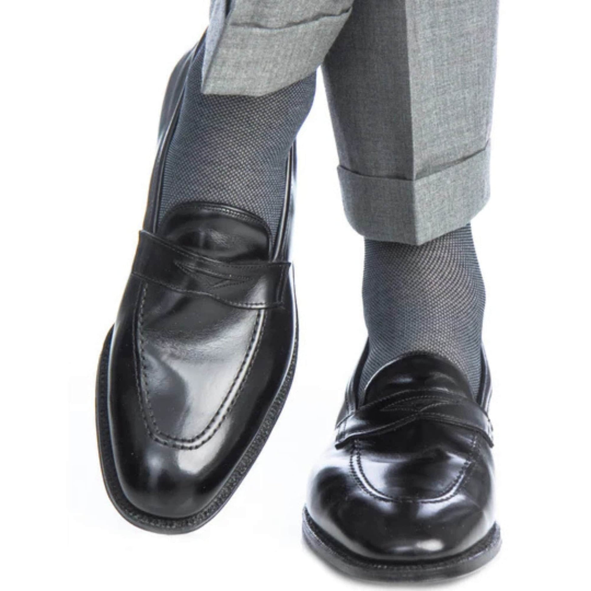 Noah Nail head Design Over The Calf Mercerized Cotton Socks - Black and Grey