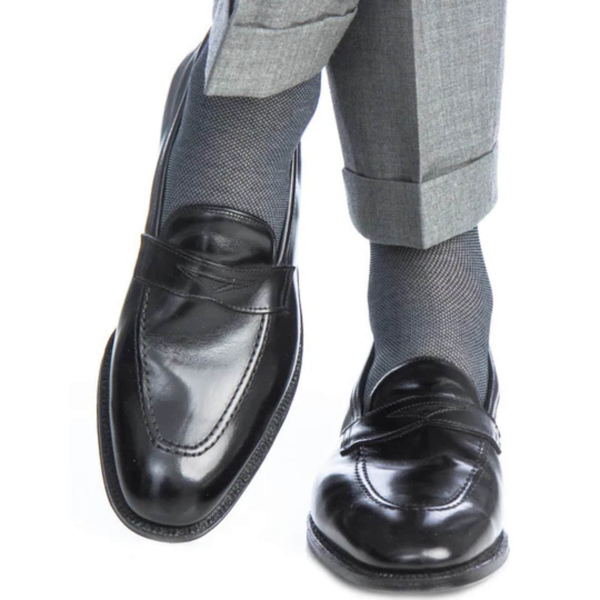 Noah Nail head Design Over The Calf Mercerized Cotton Socks - Black and Grey