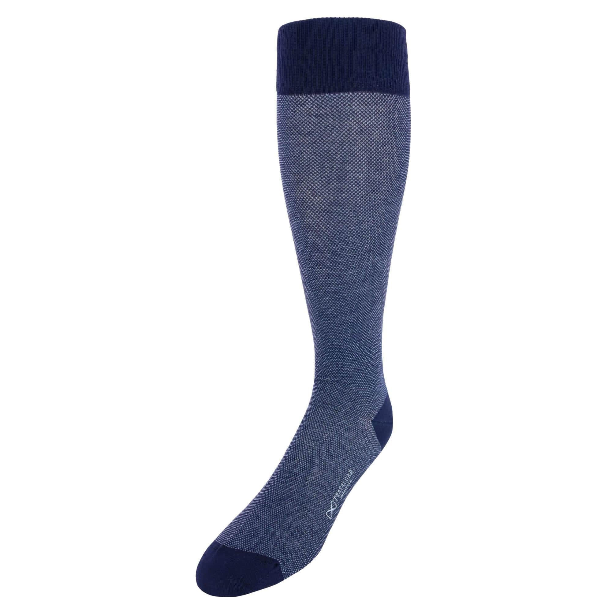 Noah Nail head Design Over The Calf Mercerized Cotton Socks - Navy and Light Blue
