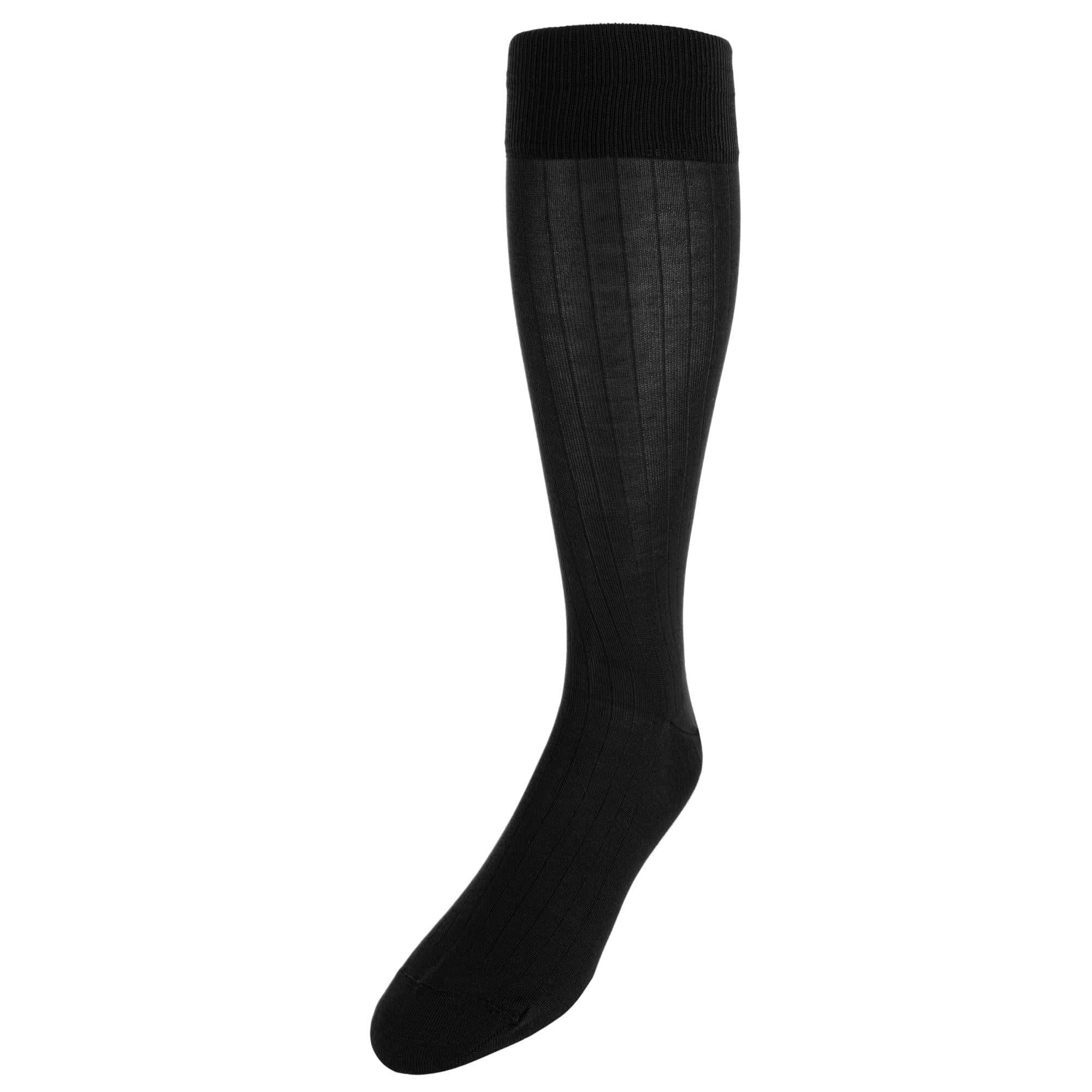 Jasper Ribbed Over The Calf Solid Color Mercerized Cotton Socks - Black