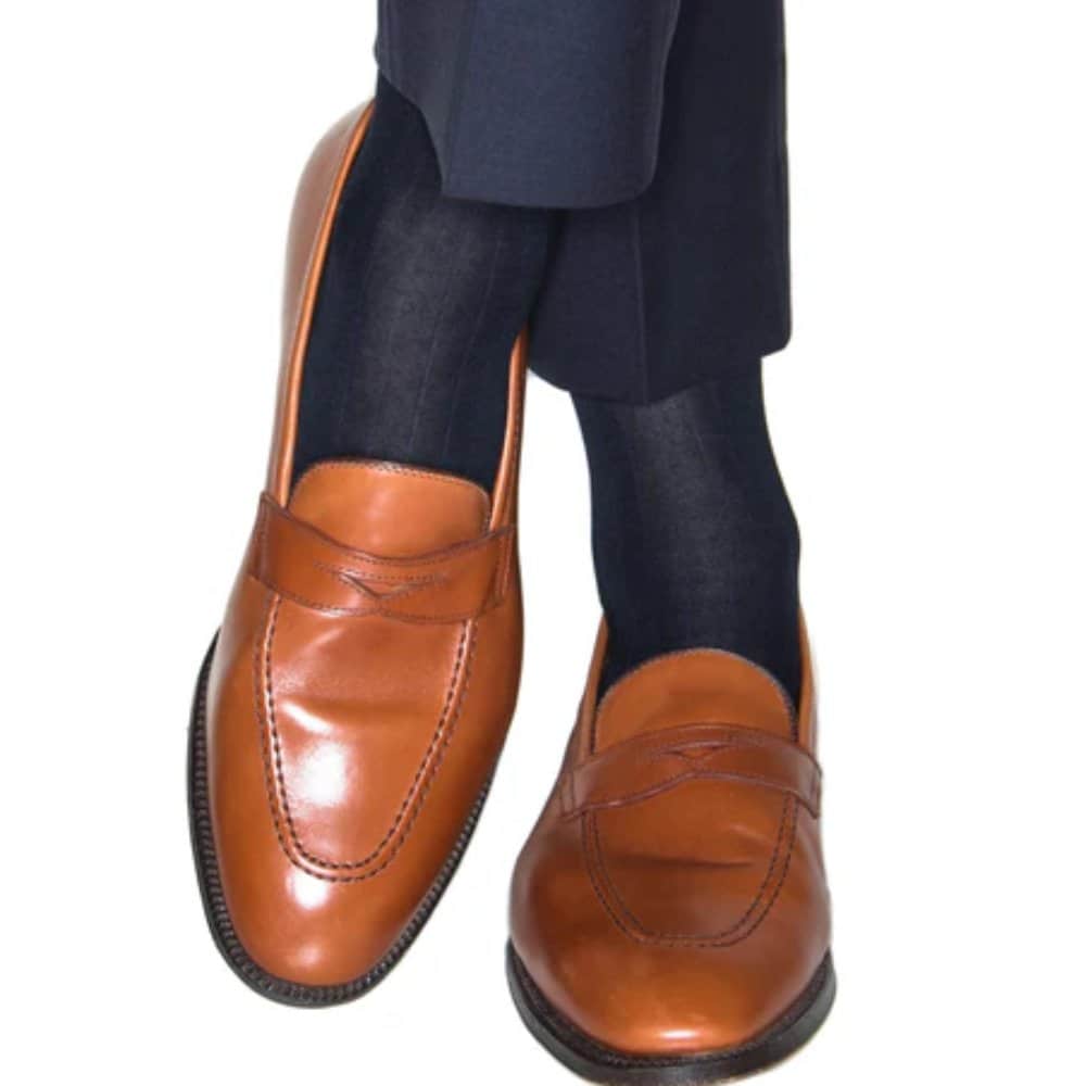 Jasper Ribbed Over The Calf Solid Color Mercerized Cotton Socks - Black