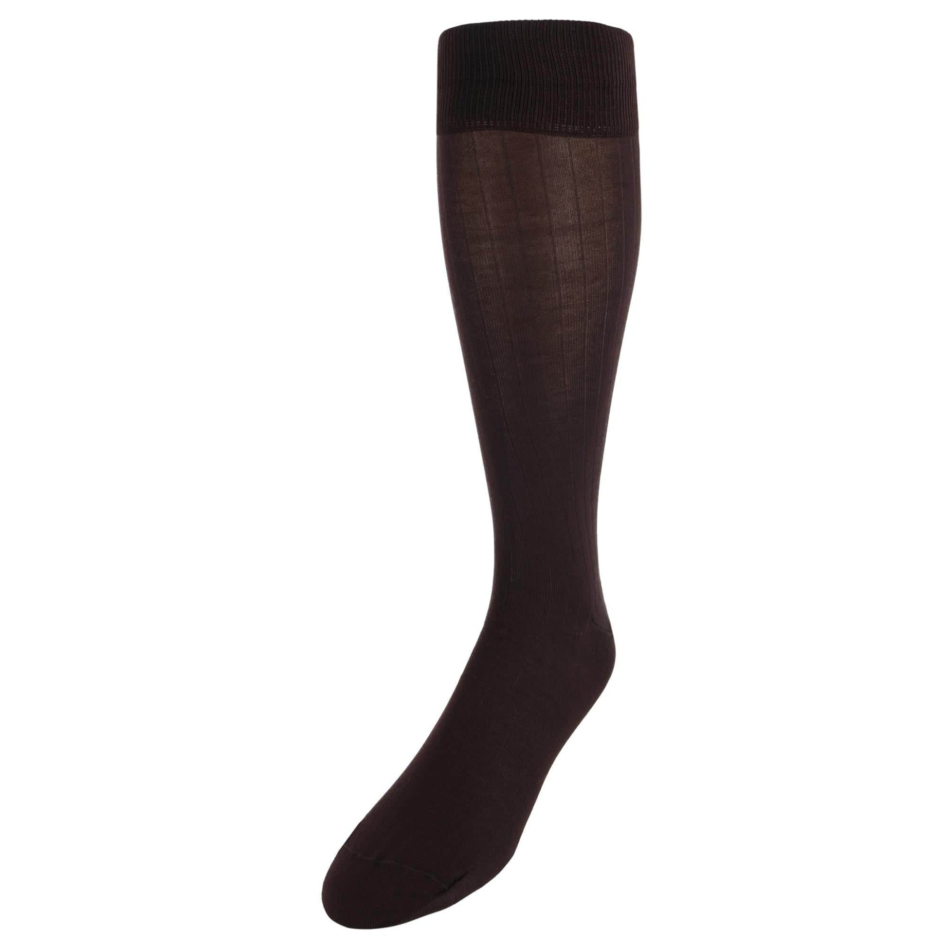 Jasper Ribbed Over The Calf Solid Color Mercerized Cotton Socks - Coffee Brown