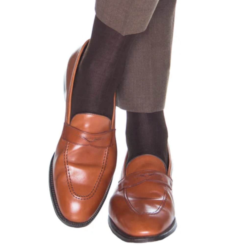 Jasper Ribbed Over The Calf Solid Color Mercerized Cotton Socks - Coffee Brown