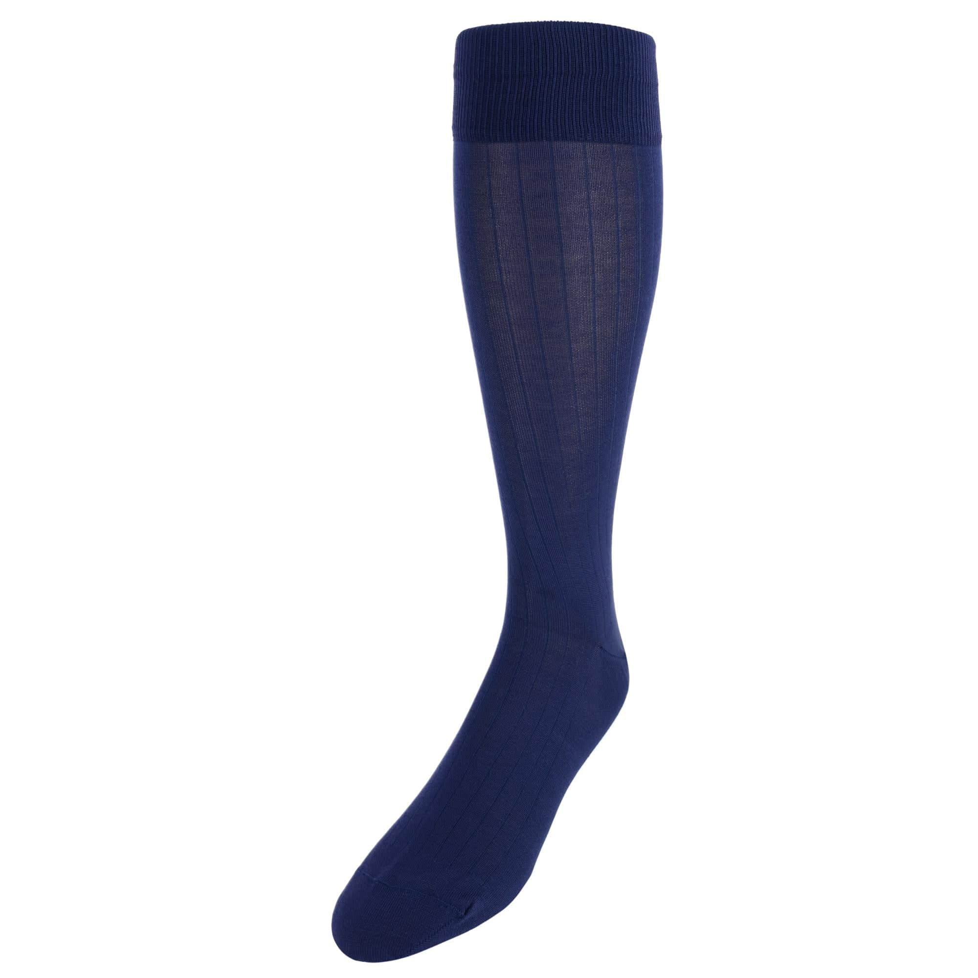 Jasper Ribbed Over The Calf Solid Color Mercerized Cotton Socks - Navy Blue