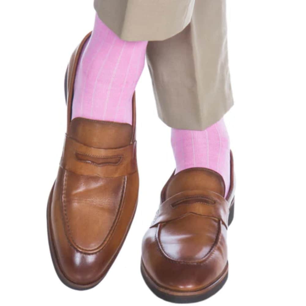 Jasper Ribbed Over The Calf Solid Color Mercerized Cotton Socks - Pink
