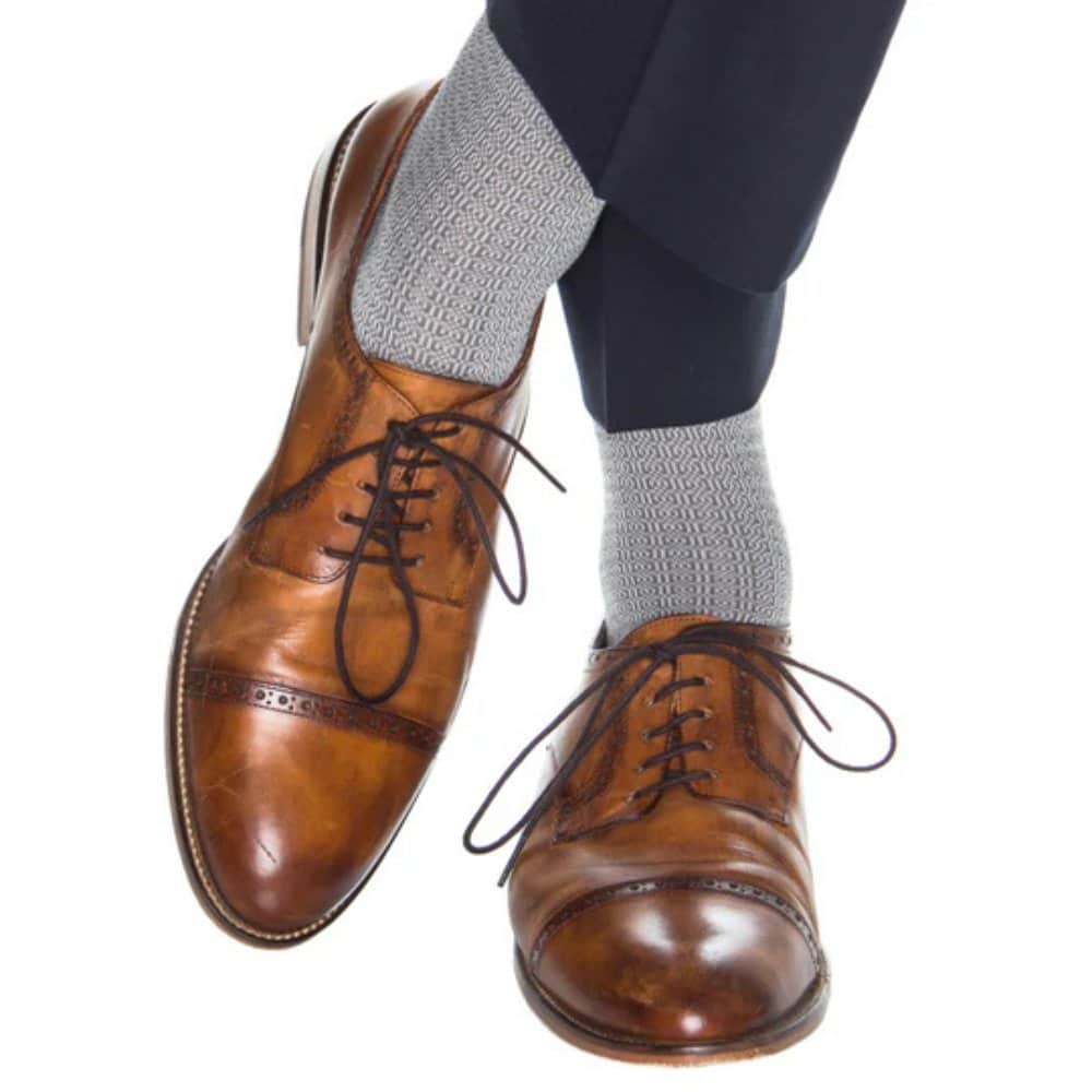 Bernard Chain Link Over The Calf Mercerized Cotton Socks - Grey