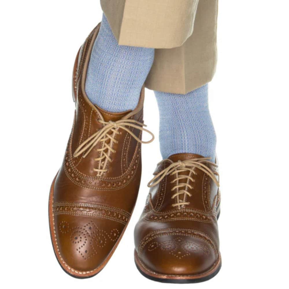 Bernard Chain Link Over The Calf Mercerized Cotton Socks - Azure Blue