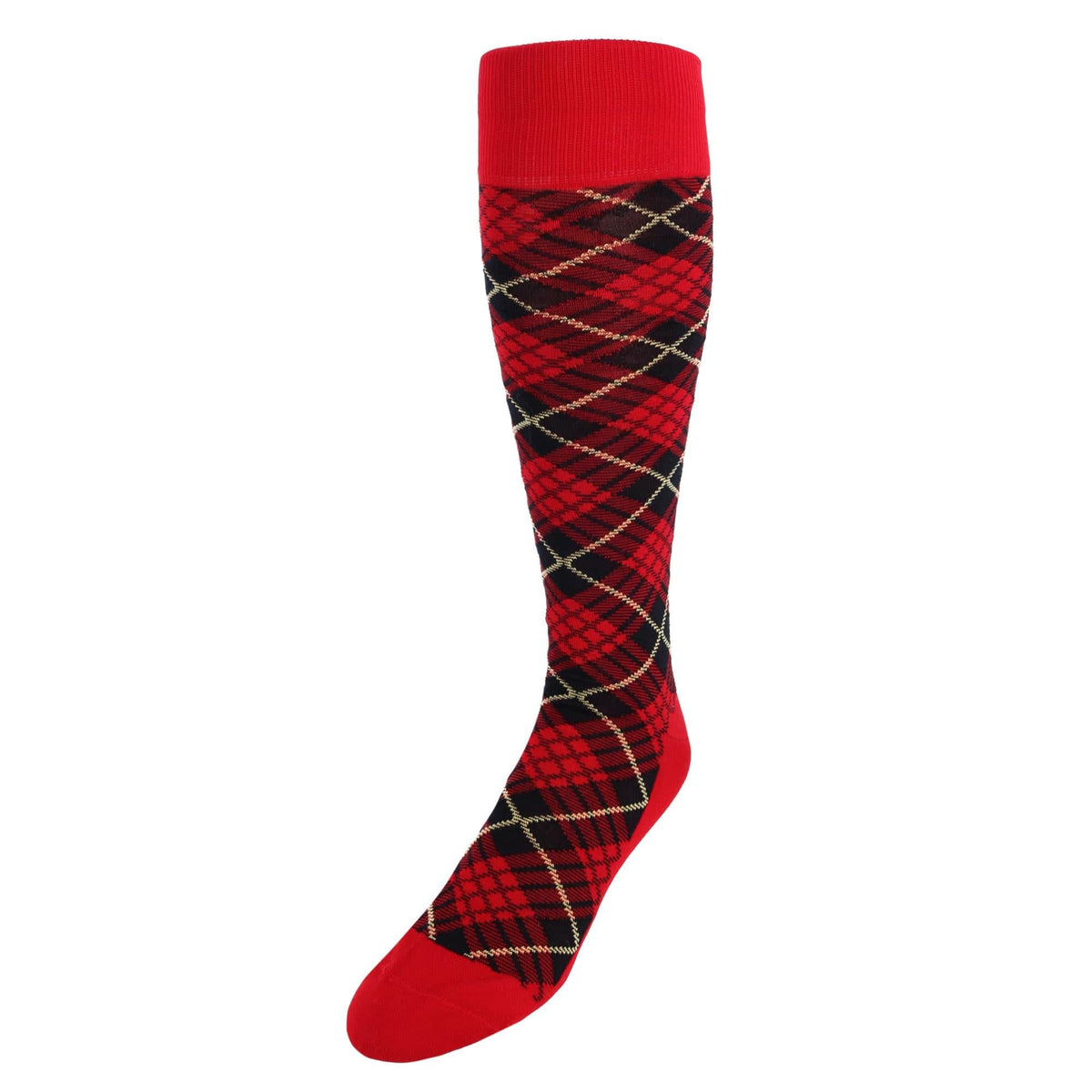 Finn Tartan Plaid Over The Calf Mercerized Cotton Socks - Red/Black/Yolk Tartan Plaid