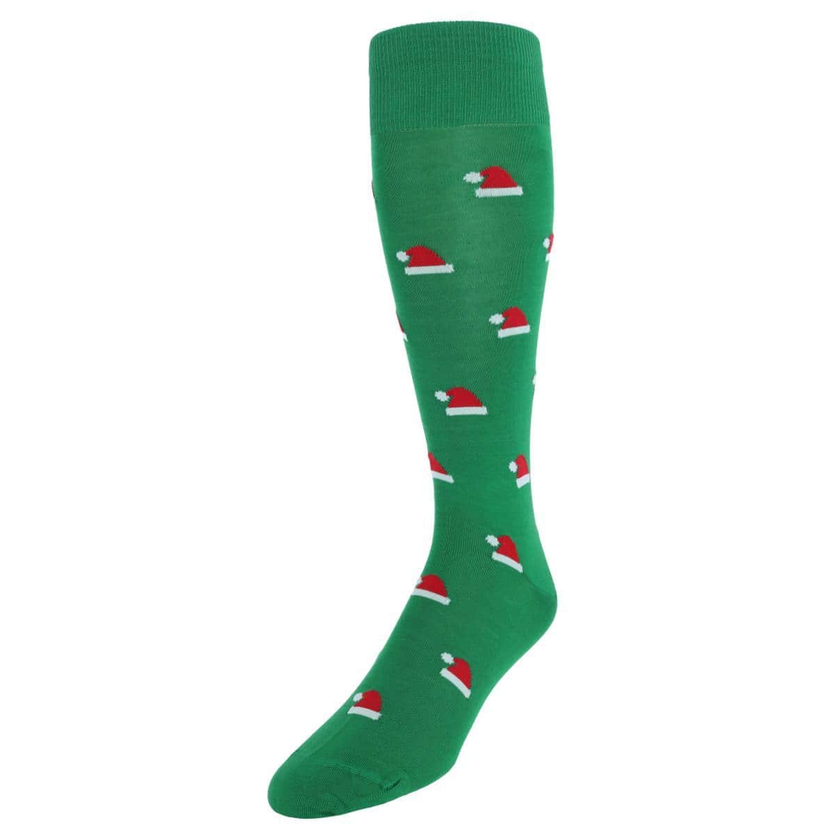 Kringle Santa Hat Over The Calf Christmas Mercerized Cotton Socks - Green