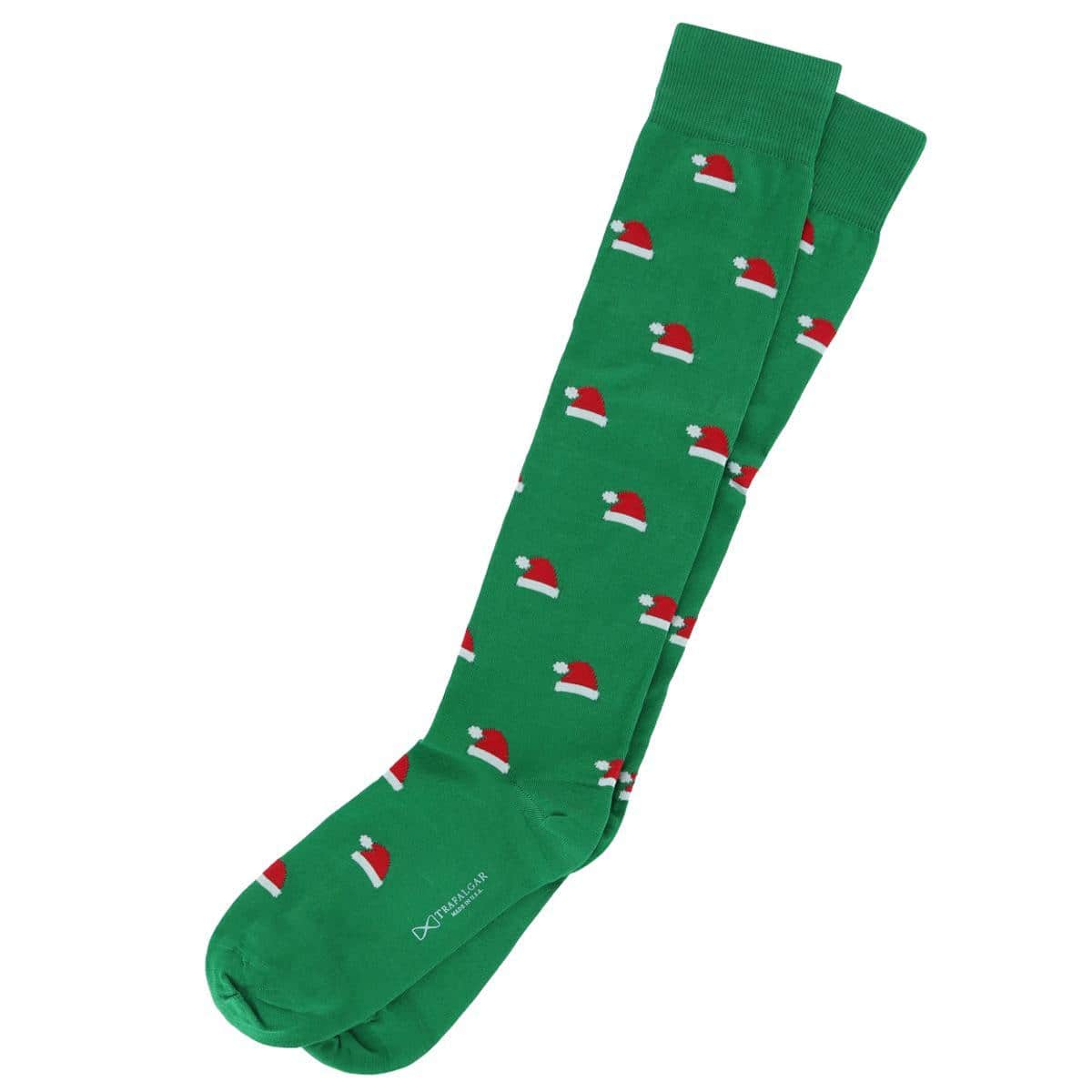 Kringle Santa Hat Over The Calf Christmas Mercerized Cotton Socks - Green