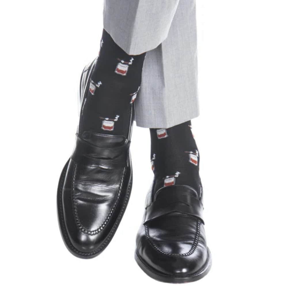 Jack's Bourbon and Cigar Over The Calf Mercerized Cotton Socks - Black