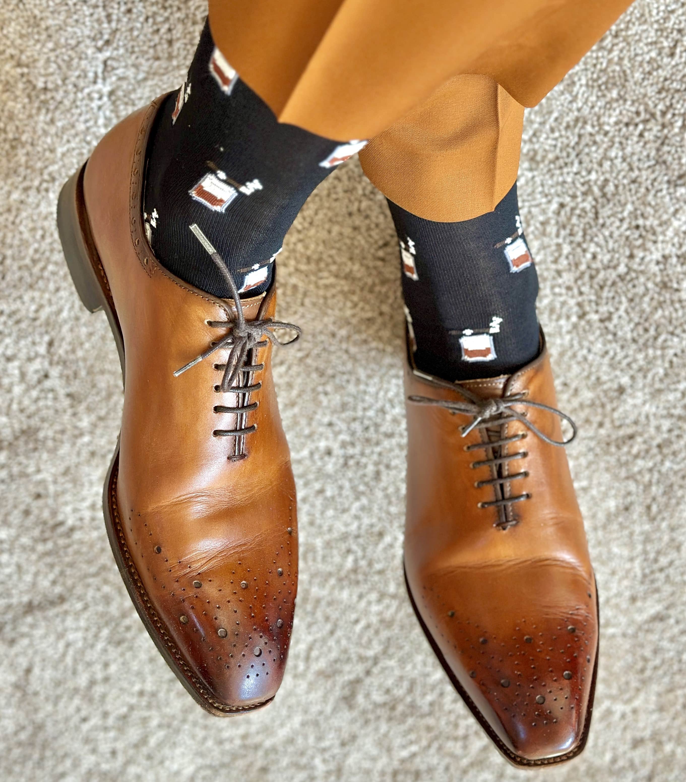 Jack's Bourbon and Cigar Over The Calf Mercerized Cotton Socks - Black