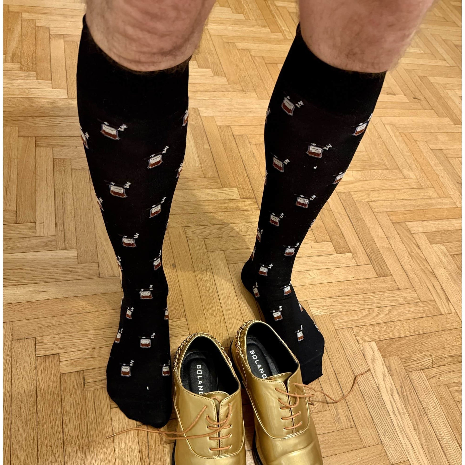 Jack's Bourbon and Cigar Over The Calf Mercerized Cotton Socks - Black