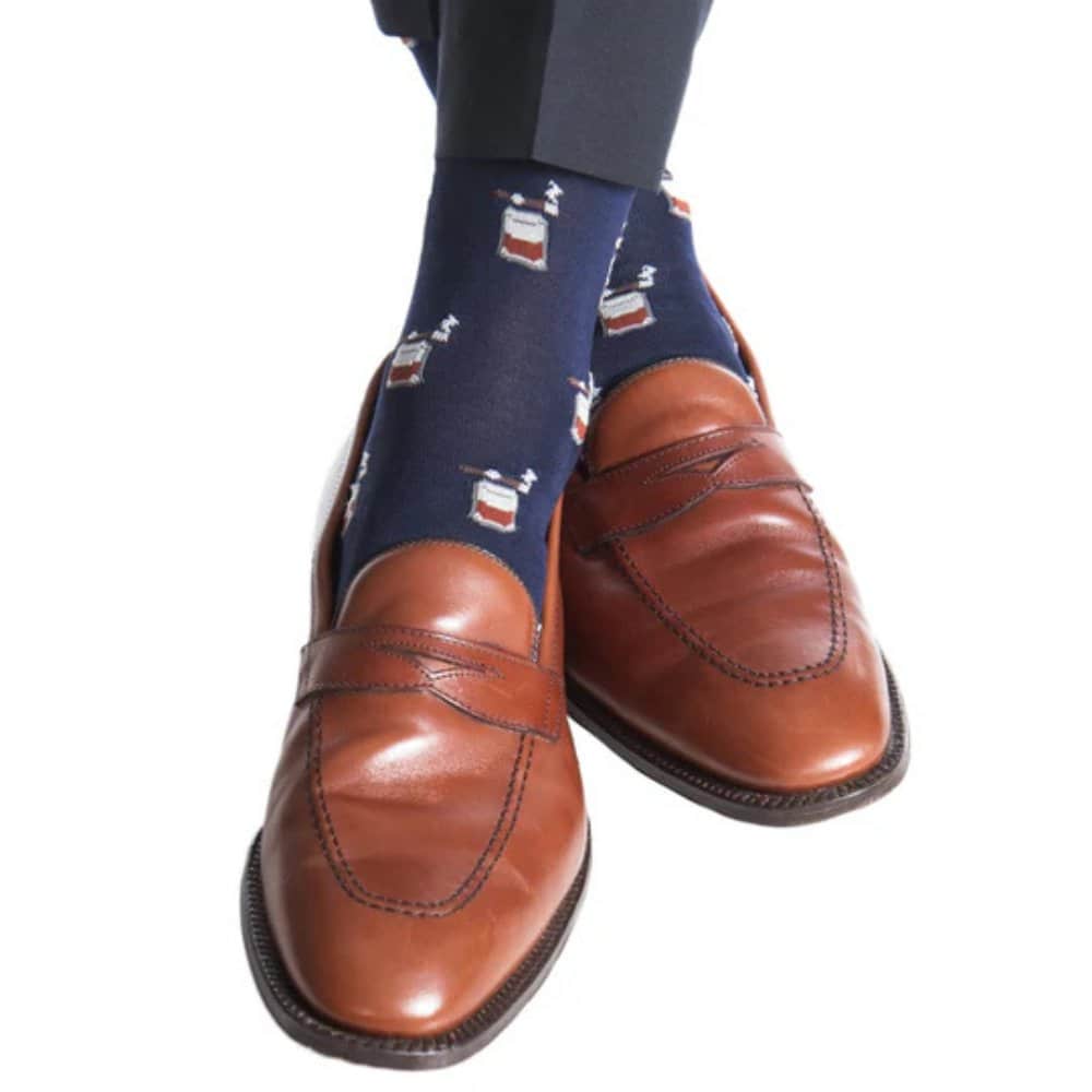 Jack's Bourbon and Cigar Over The Calf Mercerized Cotton Socks - Navy Blue