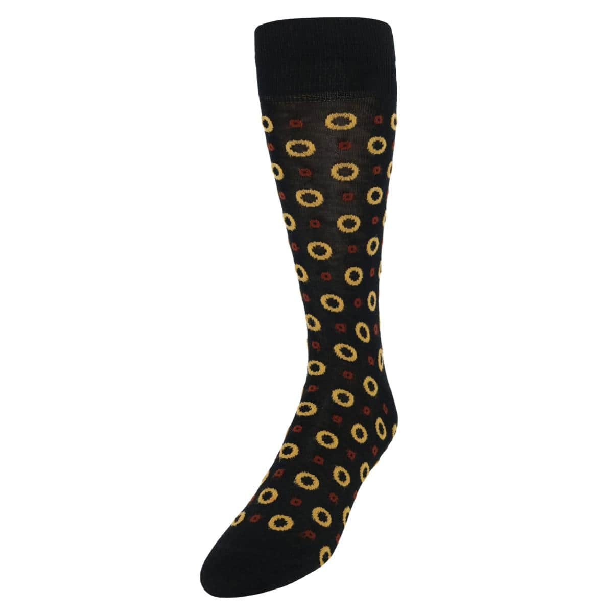 Redondo Circular Patterned Mid-Calf Mercerized Cotton Socks - Black