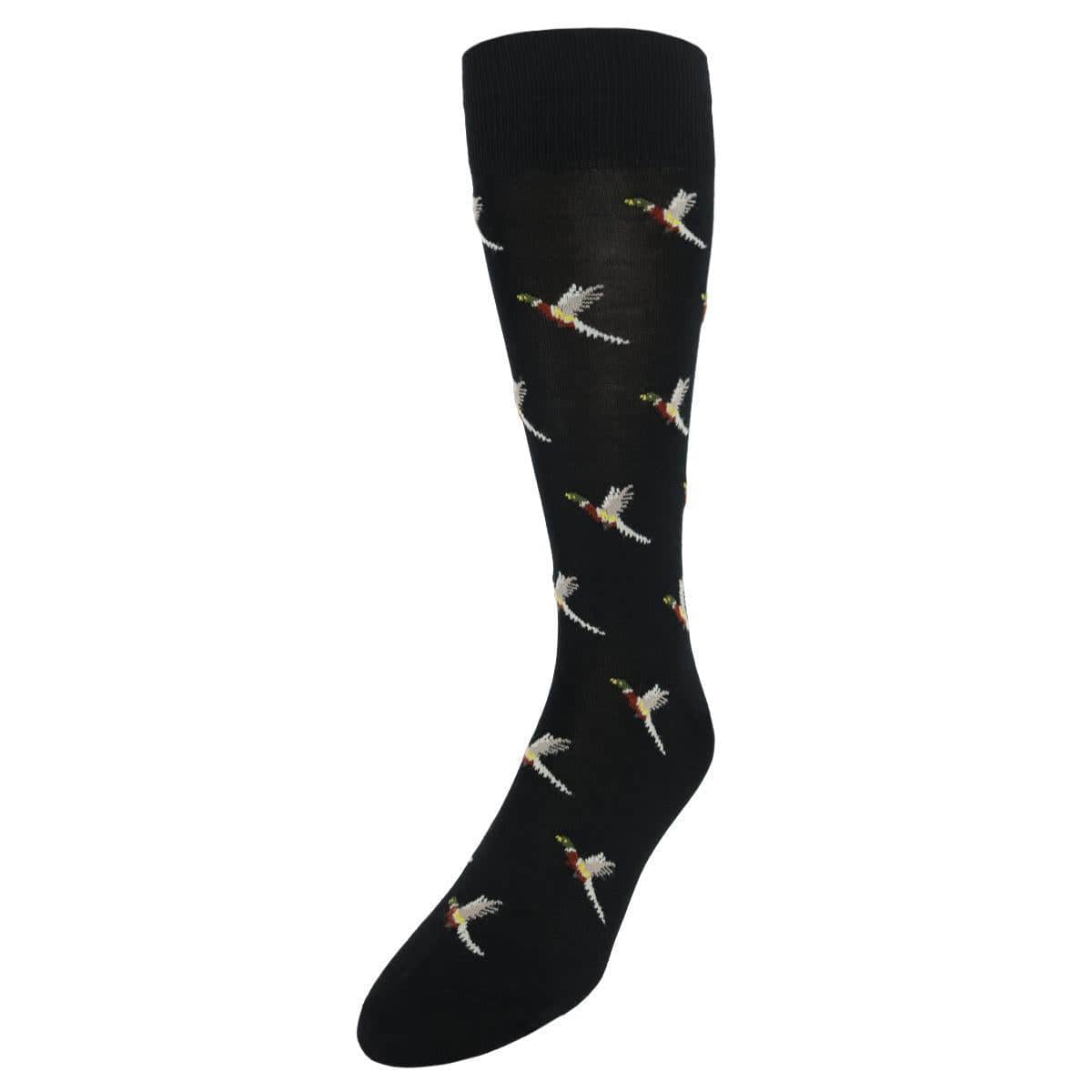 Birds of a Feather Mercerized Cotton Mid-Calf Socks - Black