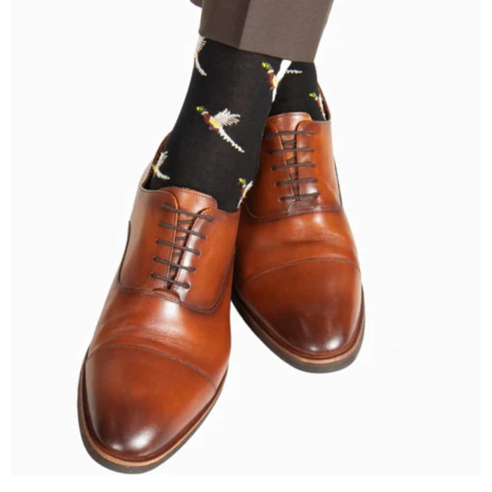 Birds of a Feather Mercerized Cotton Mid-Calf Socks - Black