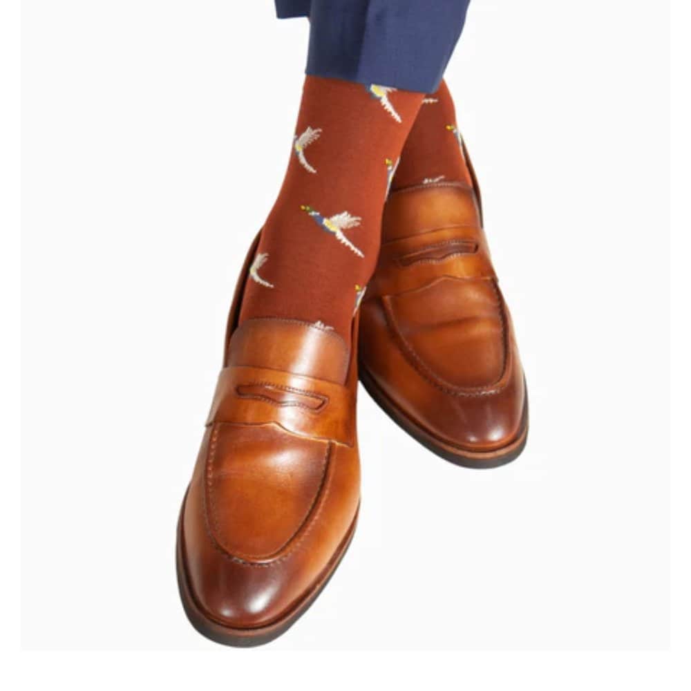 Birds of a Feather Mercerized Cotton Mid-Calf Socks - Whiskey