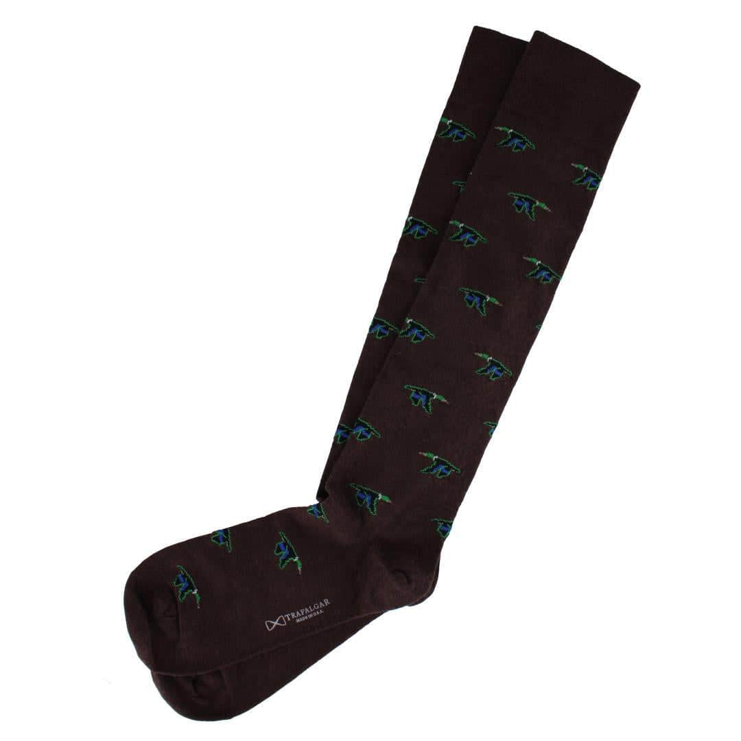 Flying South Mallard Ducks Novelty Merino Wool Over the Calf Socks (1 Pair) - Brown