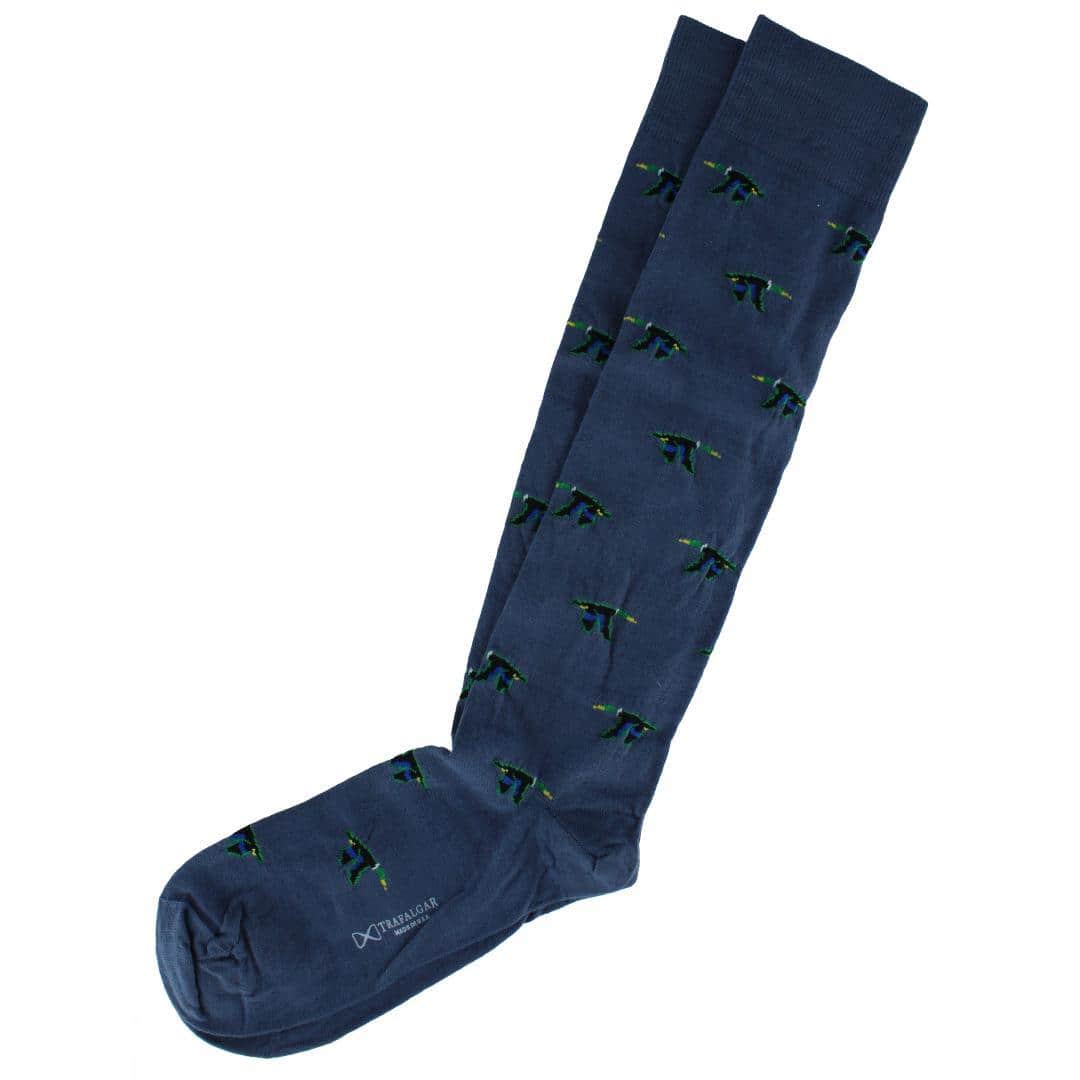 Flying South Mallard Ducks Novelty Merino Wool Over the Calf Socks (1 Pair) - Blue