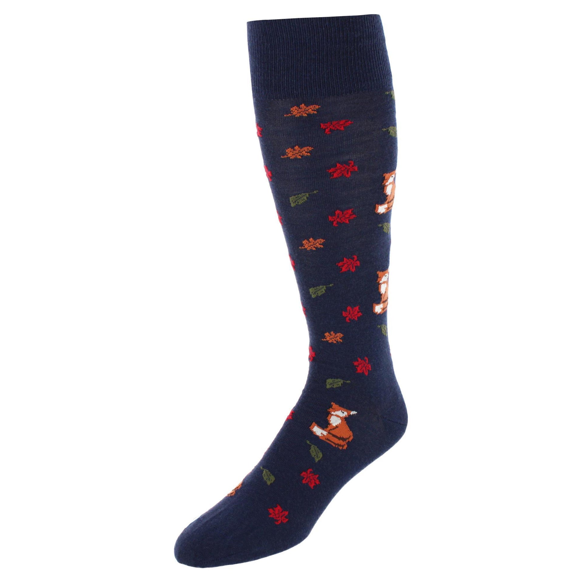Foxy Fall Leaf Motif Novelty Merino Wool Mid Calf Socks (1 Pair)