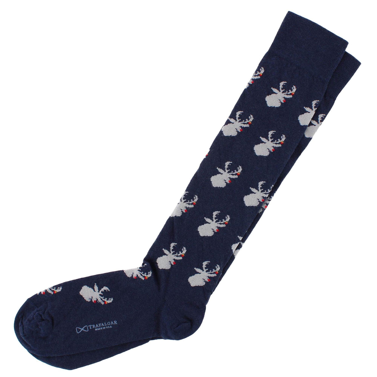 Festive Holiday Deer Cameo Merino Wool Mid Calf Socks (1 Pair) - Navy