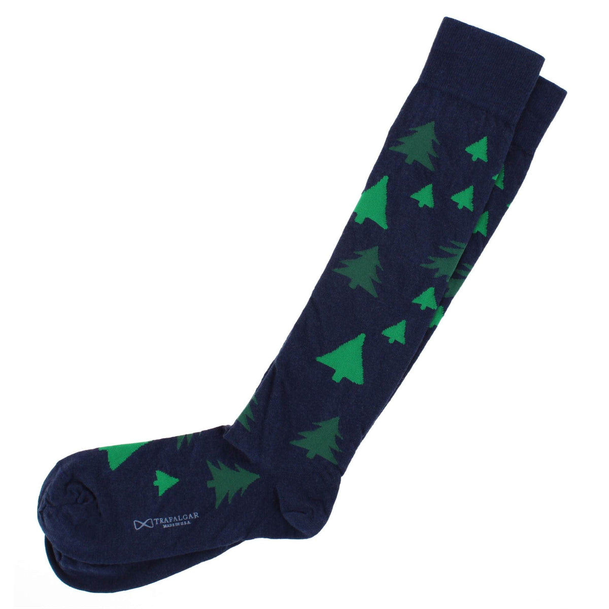 Holiday Tree Farm Novelty Merino Wool Mid Calf Socks (1 Pair) - Navy