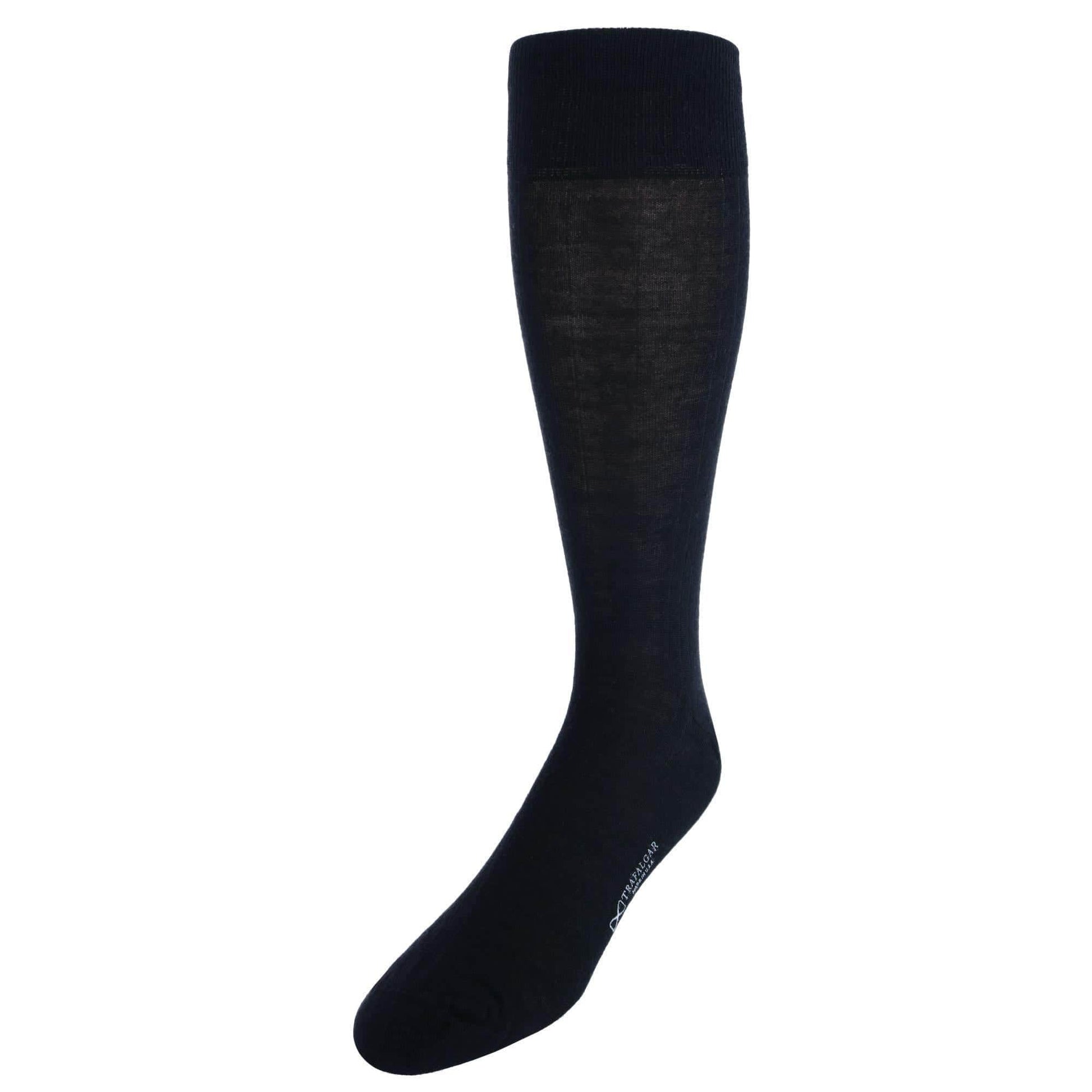 Sutton Fine Merino Wool Solid Color Ribbed Socks - Black
