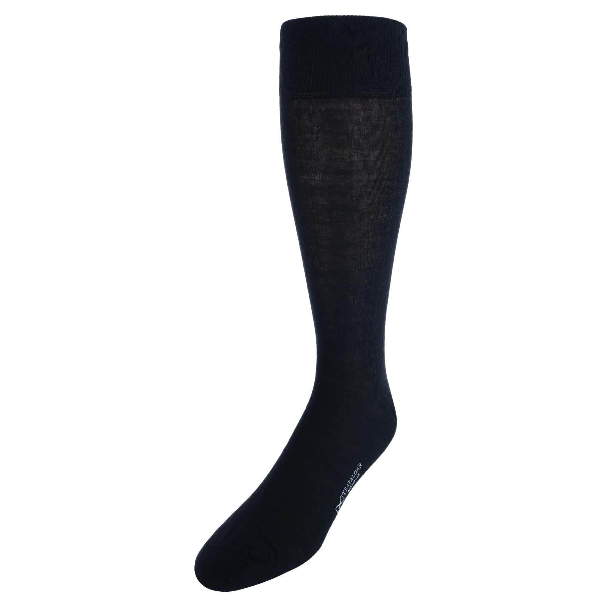 Sutton Fine Merino Wool Solid Color Ribbed Socks - Black