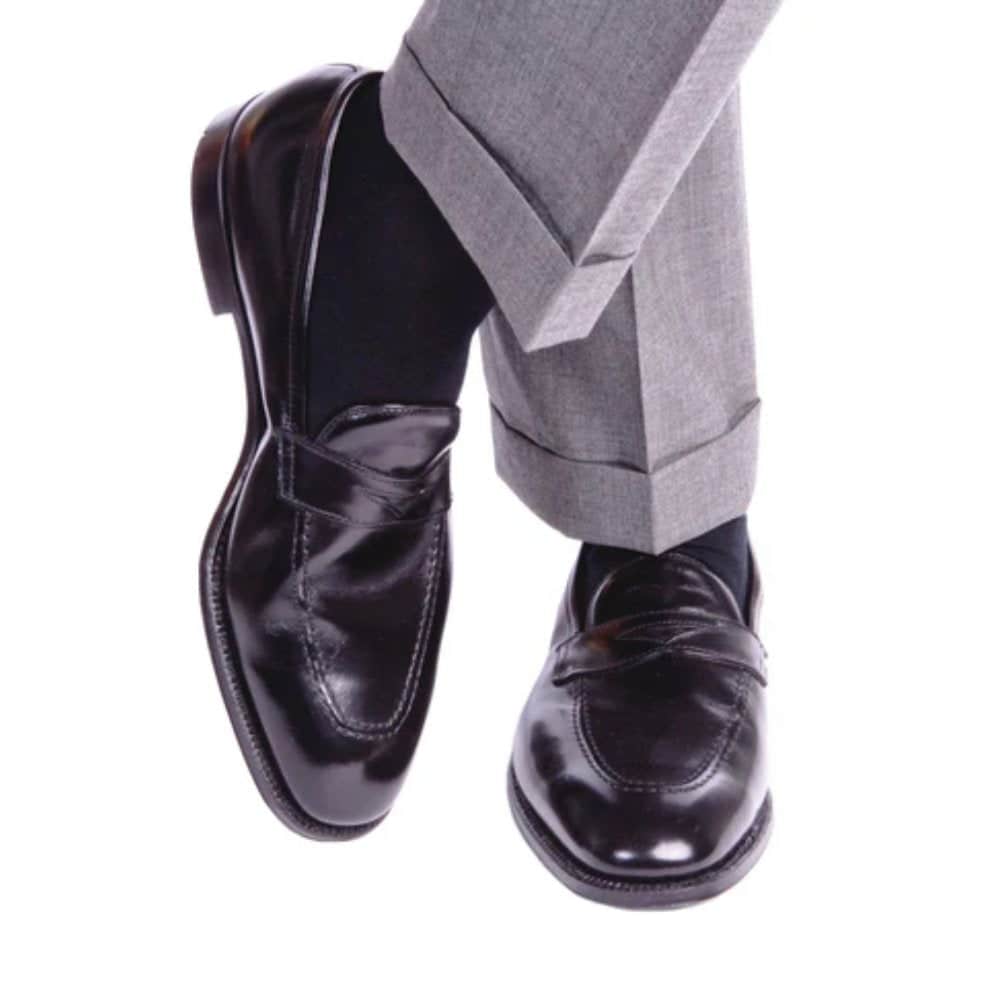 Sutton Fine Merino Wool Solid Color Ribbed Socks - Black