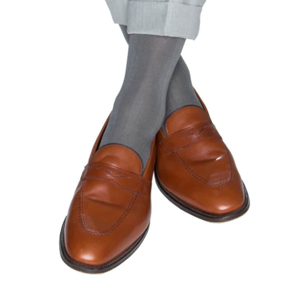 Sutton Fine Merino Wool Solid Color Ribbed Socks - Grey