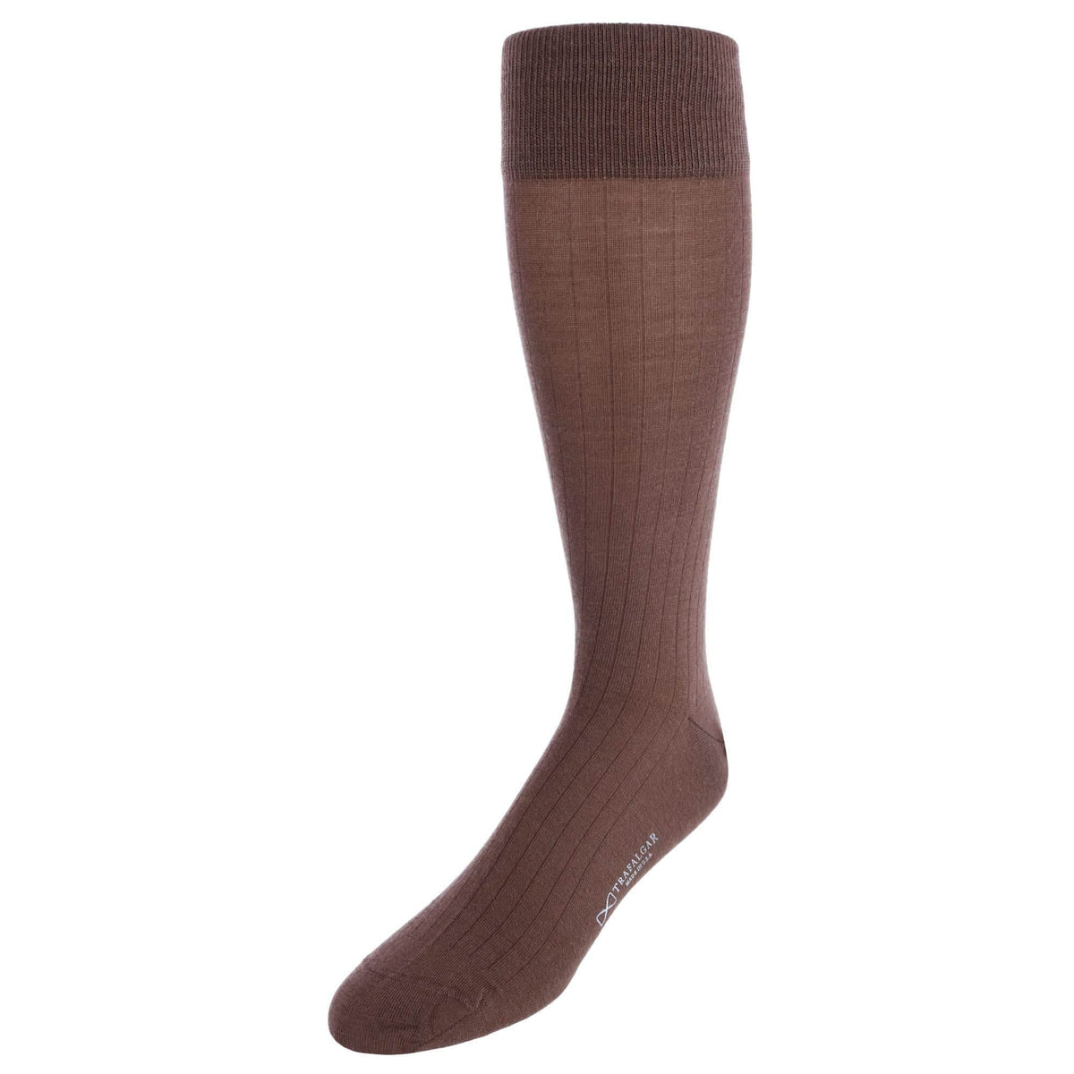 Sutton Fine Merino Wool Solid Color Ribbed Socks - Brown
