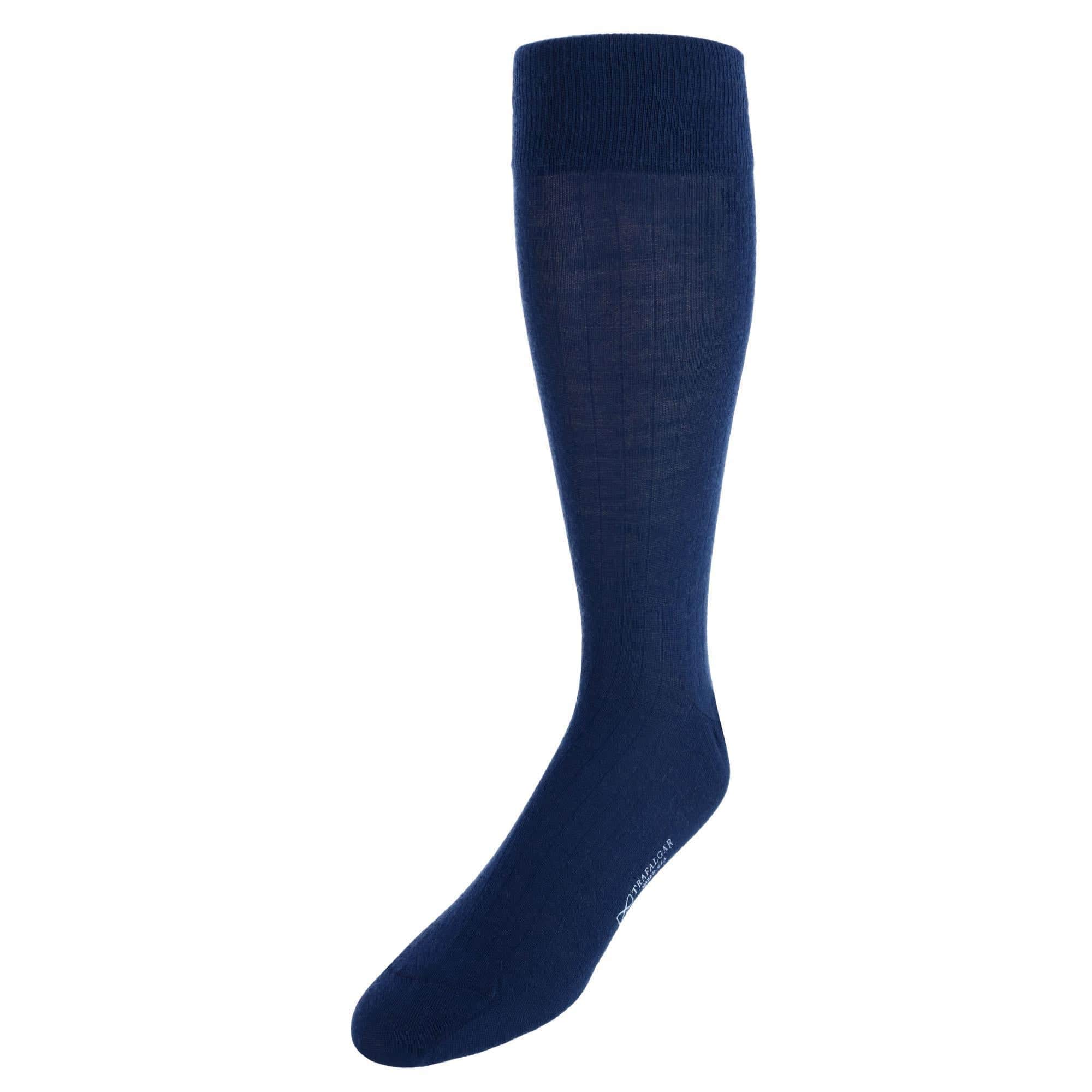 Sutton Fine Merino Wool Solid Color Ribbed Socks - Navy