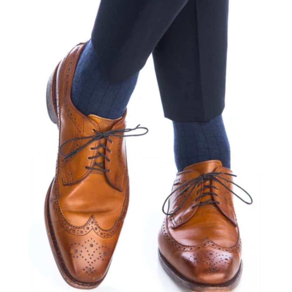 Sutton Fine Merino Wool Solid Color Ribbed Socks - Navy