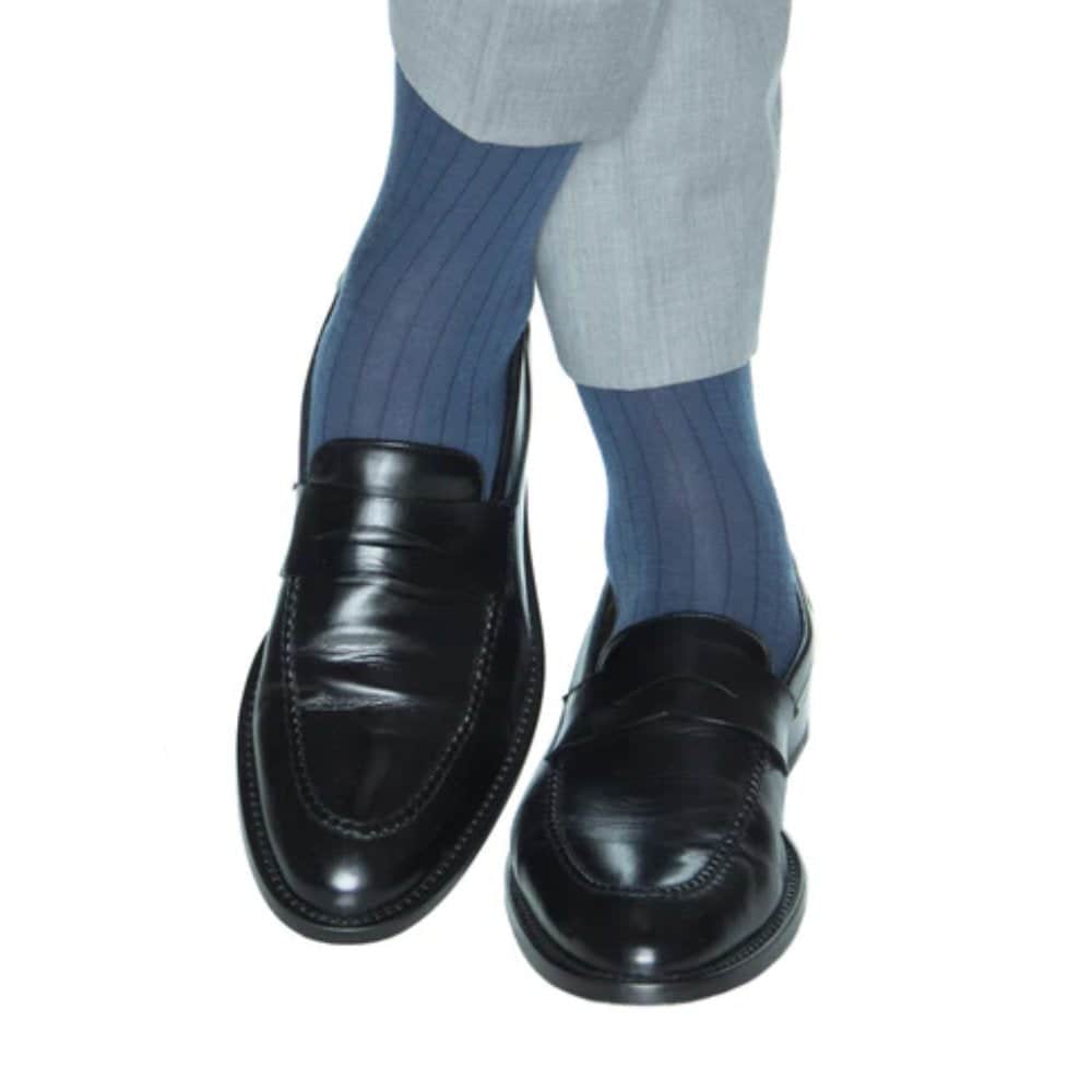 Sutton Fine Merino Wool Solid Color Ribbed Socks - Light Blue