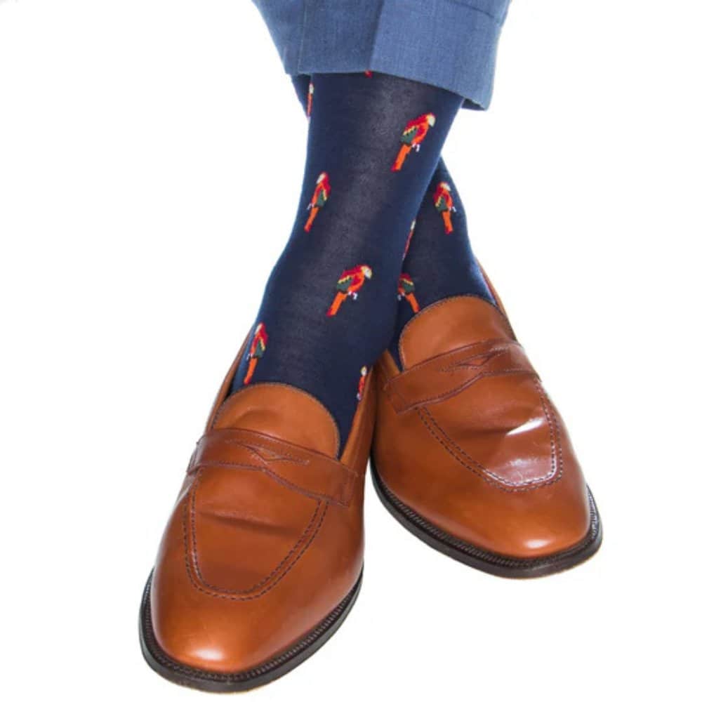 Polly The Parrot Merino Wool Mid-Calf Socks - Navy