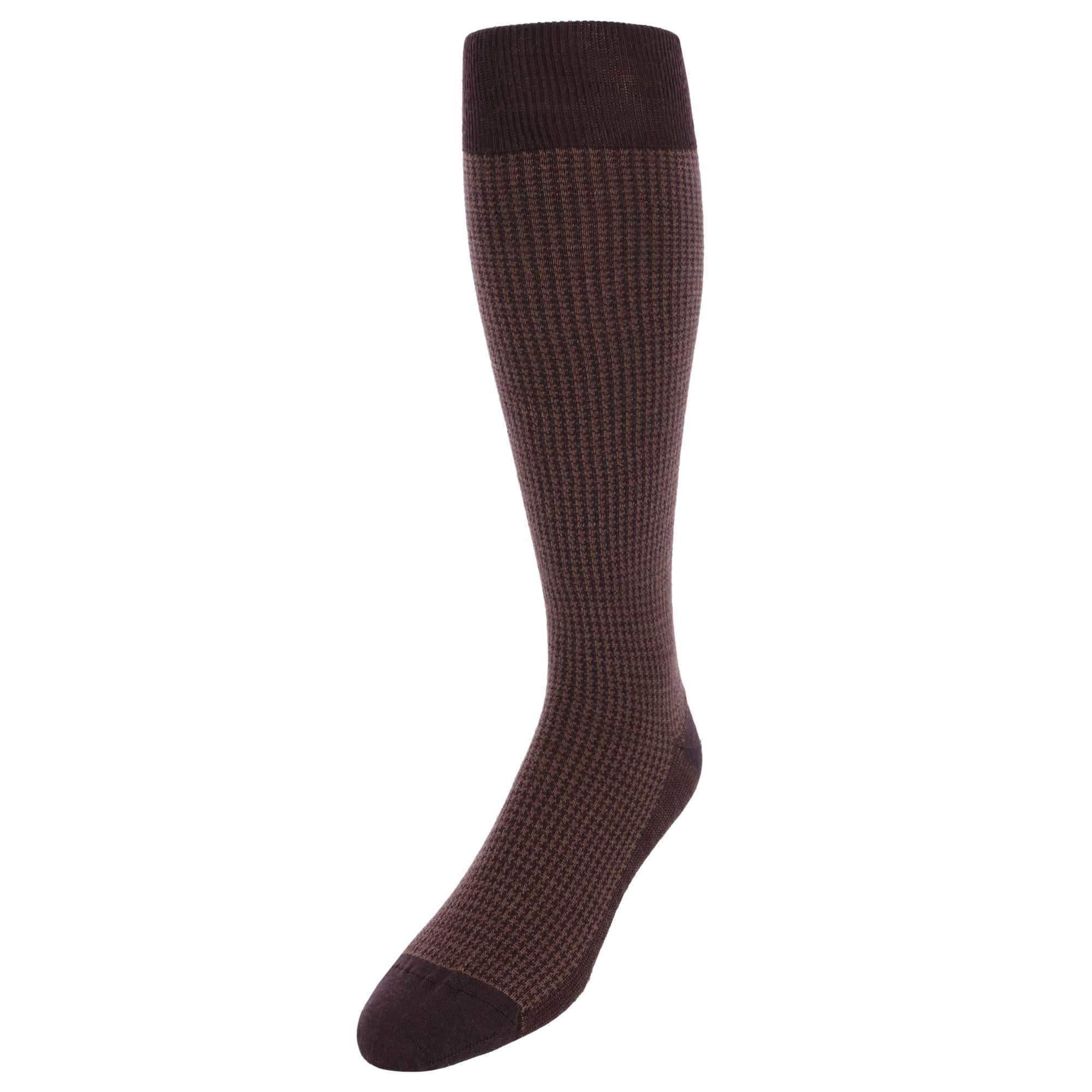 Charlie Over The Calf Houndstooth Merino Wool Socks - Brown