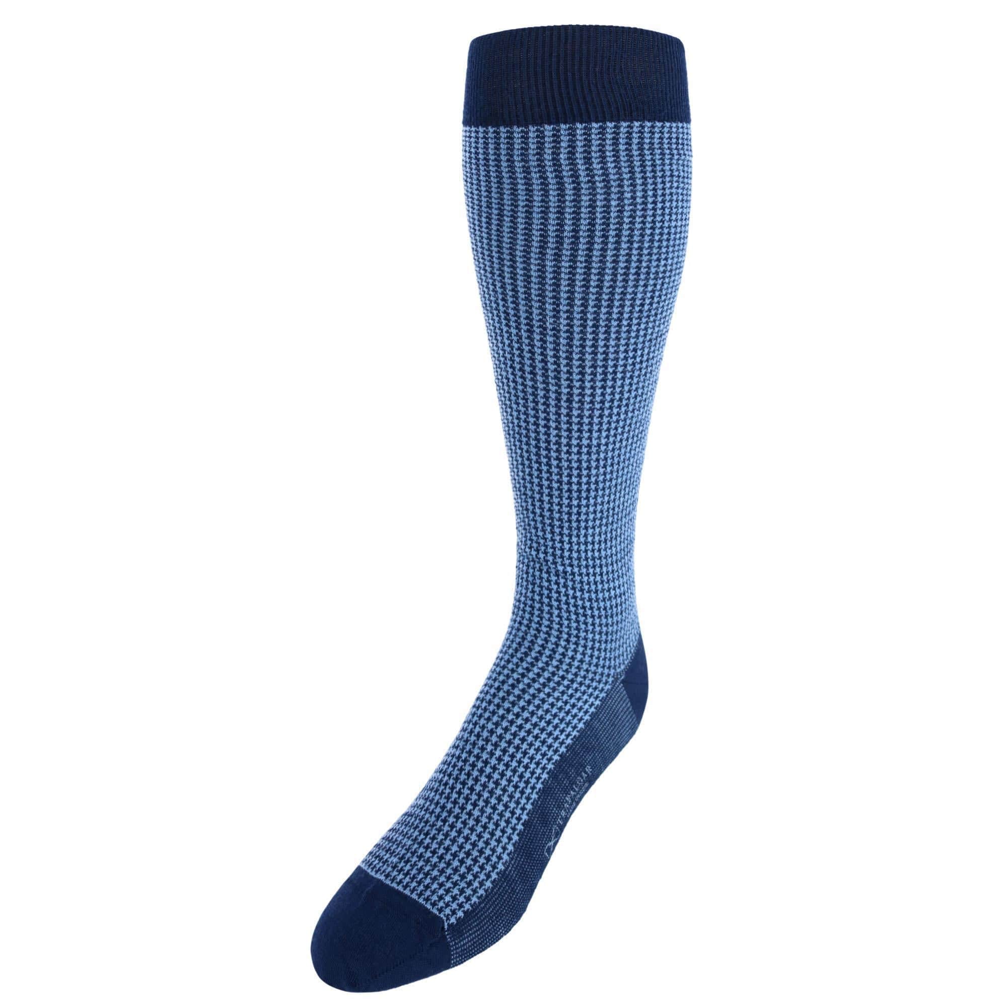 Charlie Over The Calf Houndstooth Merino Wool Socks - Navy and Light Blue
