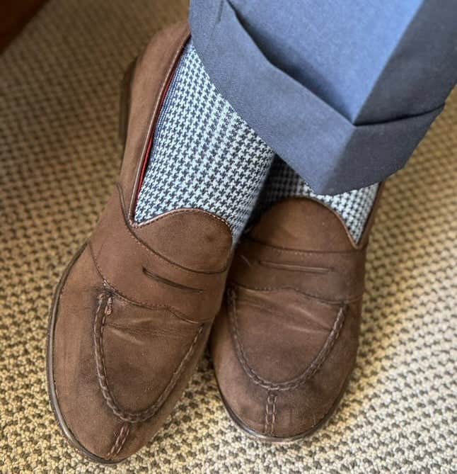 Charlie Over The Calf Houndstooth Merino Wool Socks - Navy and Light Blue