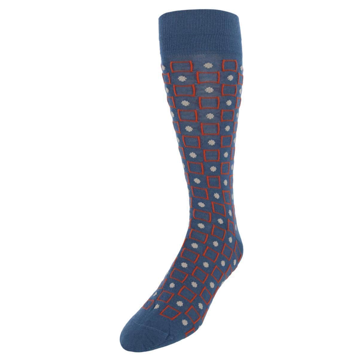Aurelien Square and Circle Patterned Mercerized Cotton Mid-Calf  Socks - Blue