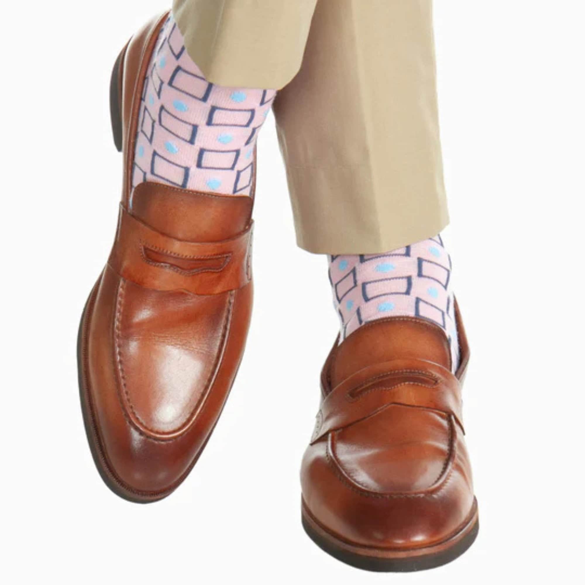 Aurelien Square and Circle Patterned Mercerized Cotton Mid-Calf  Socks - Pink