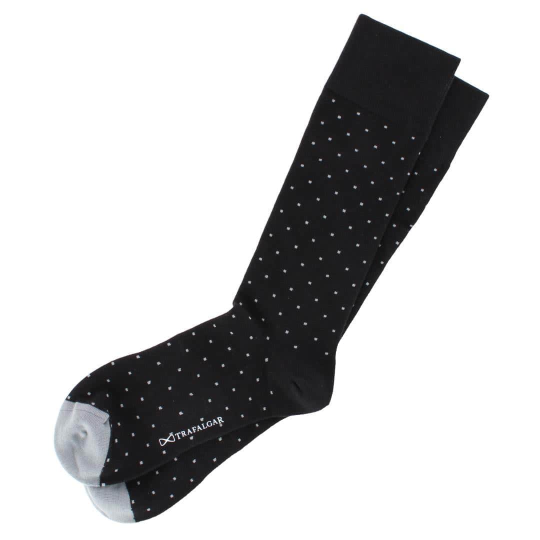 Pierre Polka Dot Mid-Calf Pima Cotton Socks (1 Pair) - Black with Grey Dots
