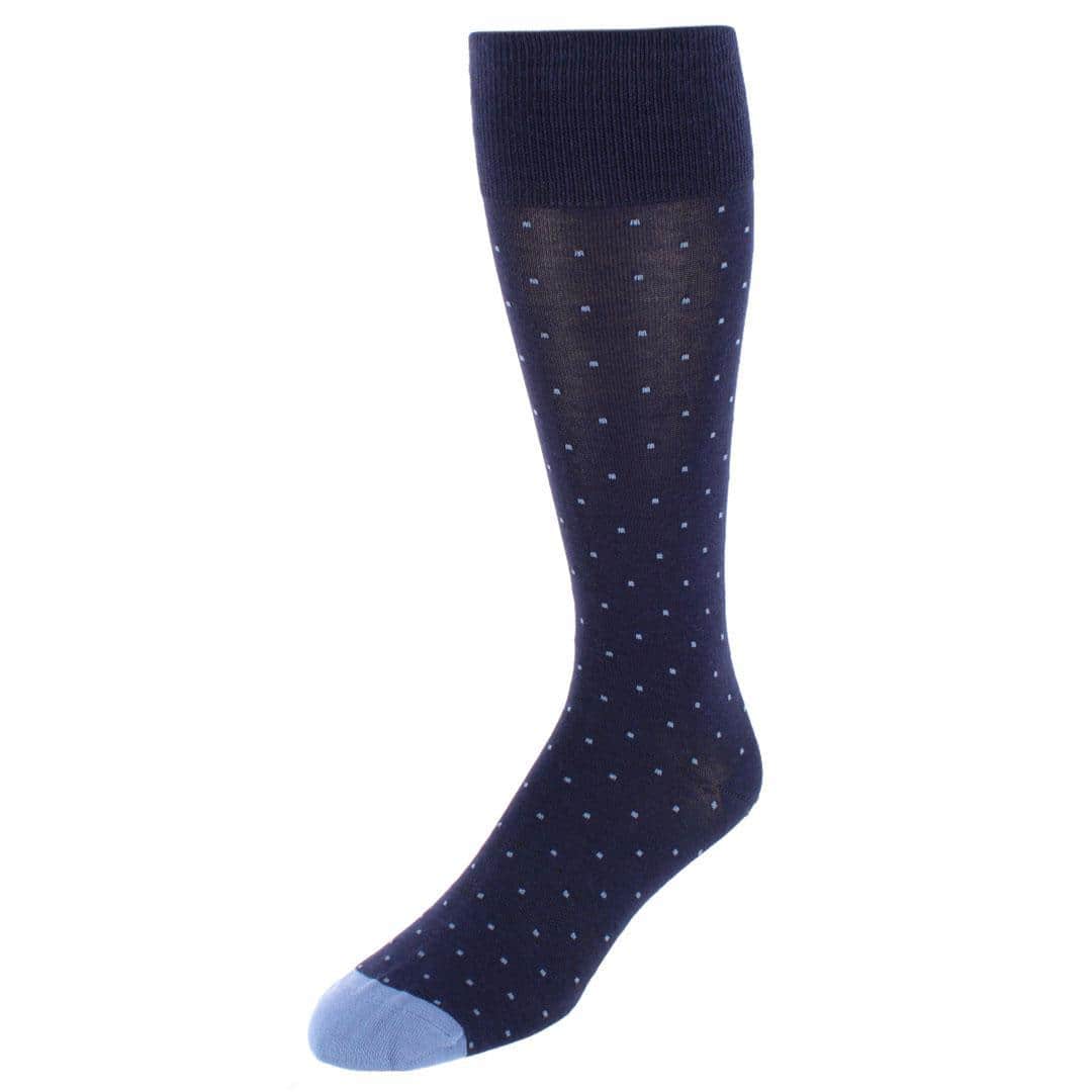 Pierre Polka Dot Mid-Calf Pima Cotton Socks (1 Pair) - Navy with Blue Dots