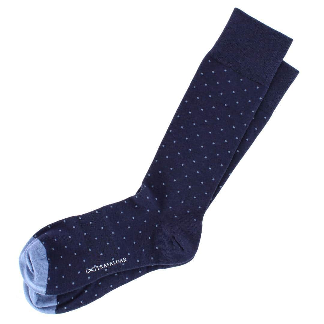 Pierre Polka Dot Mid-Calf Pima Cotton Socks (1 Pair) - Navy with Blue Dots