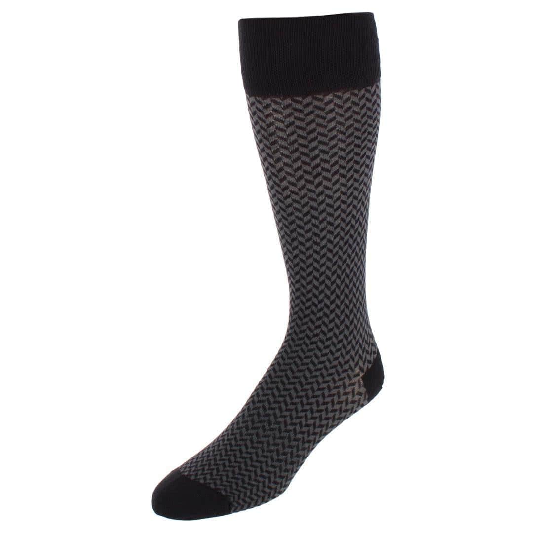 Holden Herringbone Mid-Calf Pima Cotton Socks (1 Pair) - Black and Charcoal Herringbone